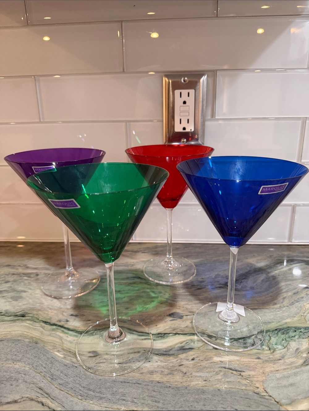 Colored Crystal Martini Glasses - Set of 4 (Green, Blue, Red, Purple)